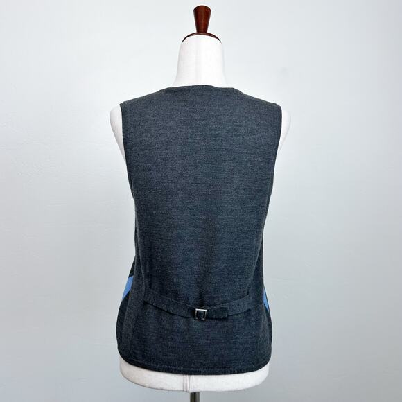 Talbots 100% Merino Wool Blue Argyle Knit Sweater Vest - Picture 5 of 7
